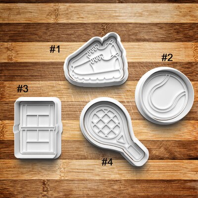 Tennis Cookie Cutter | Cookie Stamp | Cookie Embosser | Cookie Fondant | Clay Stamp | Clay Earring Cutter | 3D Printed | Racket | Ball - image1